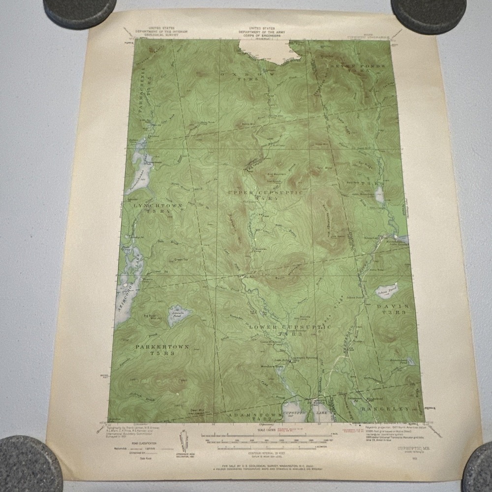 1931 US ARMY ENGINEERS USGS GEOLOGICAL Cupsuptic ME Quadrangle 1:625‎ Map VTG